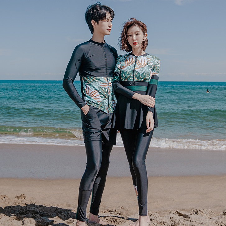 Couple Set Women Men Swimwear Long Sleeve Rash Guard and Leggings