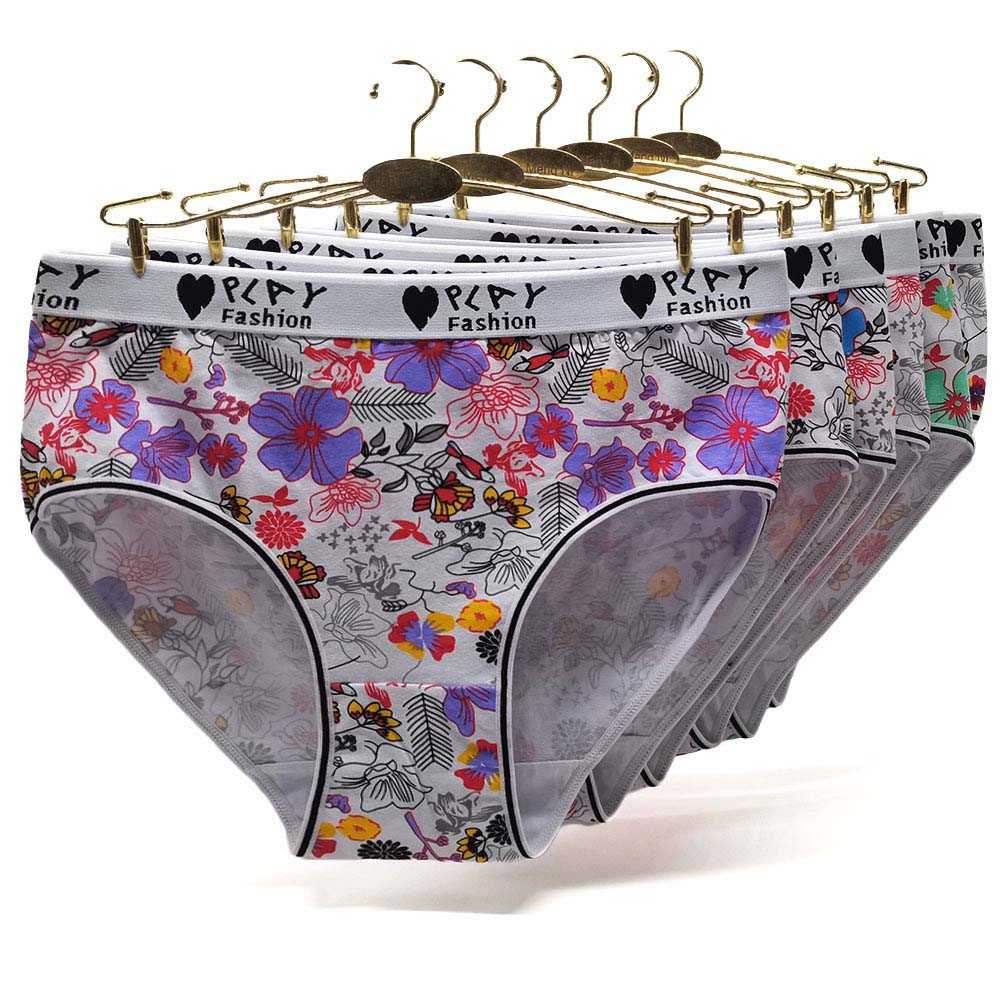 6 Pieces/Lot) Plus Size Women Underwear Cotton Mid-Rise Cute Bow Dots Ladies  Mothers Briefs Panties Lingerie Big Briefs for Women