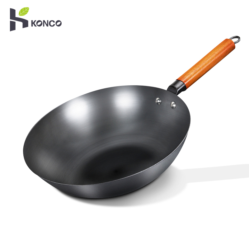 Konco Iron wok Cast iron pan Non-coated Pot General use for Gas and  Induction Cooker 32cm Chinese Wok Cookware Pan Kitchen Tools