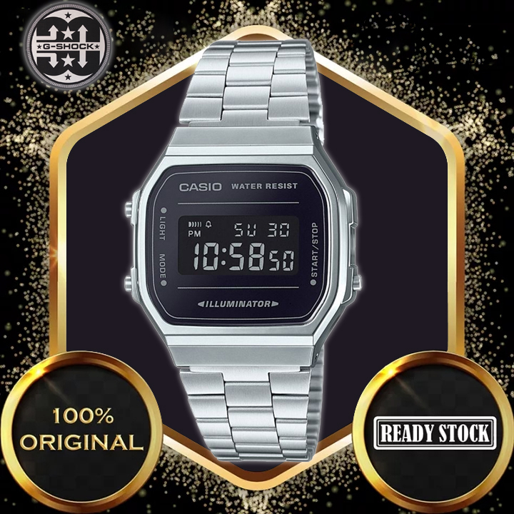 2 Years Warranty Jam Tangan Lelaki Casio Retro A168WEM 1 Digital