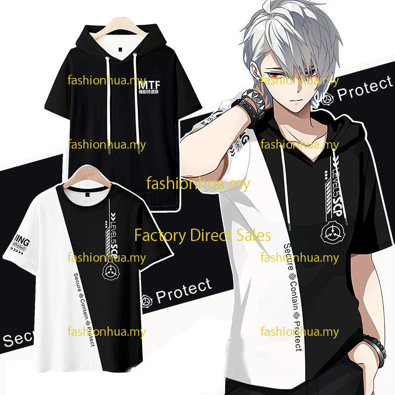 New Anime SCP Foundation Short Sleeve Hoodie Japanese Fashion Men s Loose 3D Printing Sweater Unisex Casual Hooded Jacket Top Cosplay Shopee Malaysia