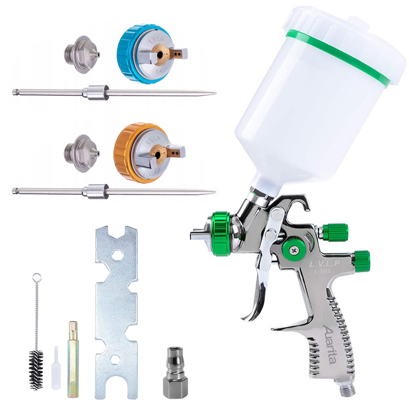 LVLP Spray Gun R500 with 1.3/1.5/1.7mm Nozzle and Air Pressure Regulator Gauge Professional Gravity Feed Paint Gun Sprayer for Automotive Basecoat