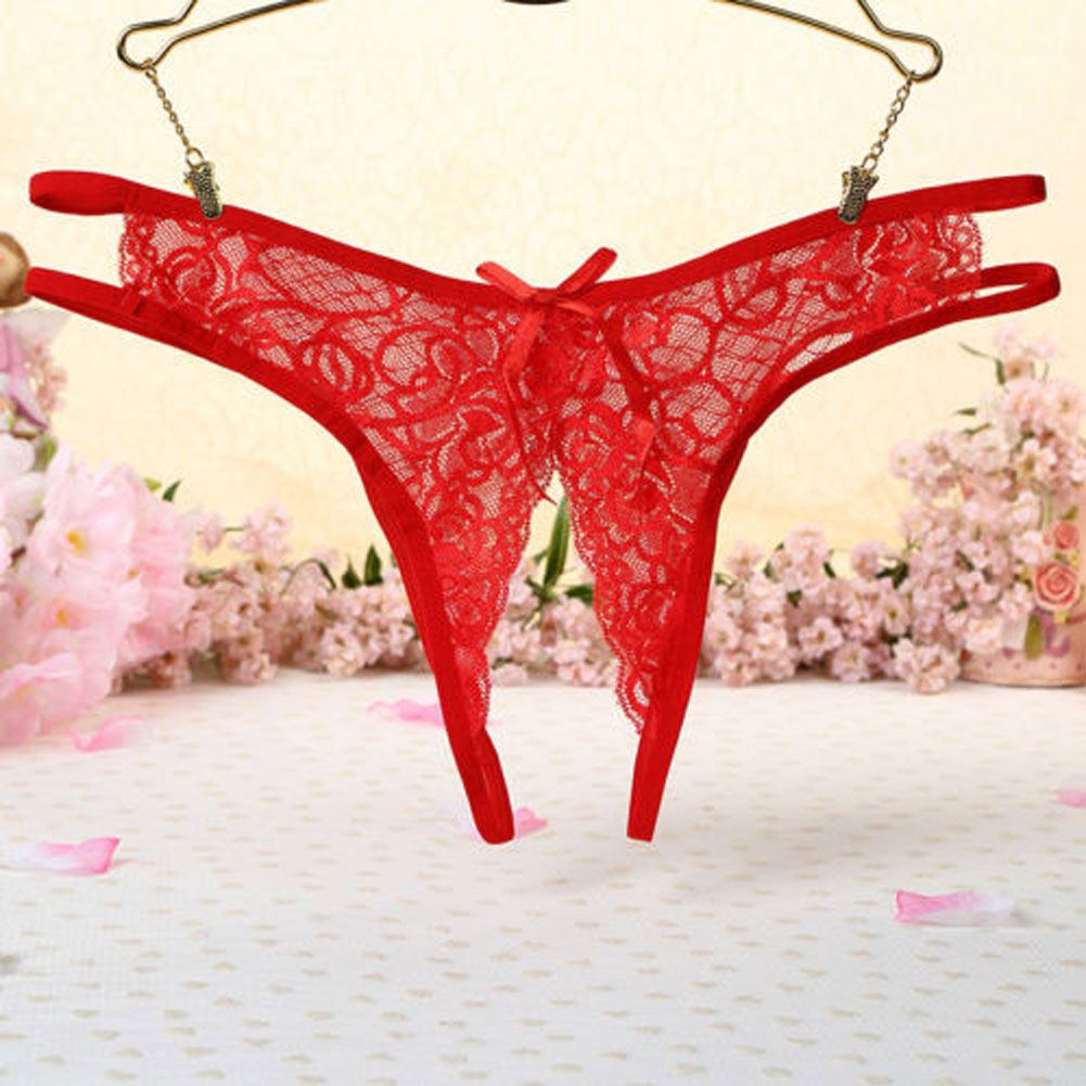 ❣NSNK❣Lace Panties Crotchless Underwear Thongs Women G-string Sexy Floral  Bow Briefs