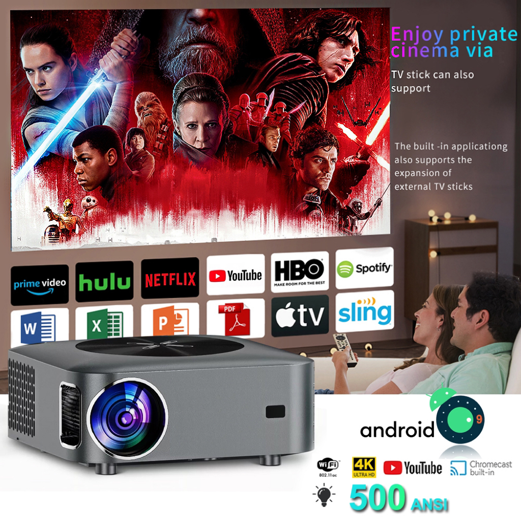 4K Support Android TV 9.0 System Outdoor Movie Projector With WiFi