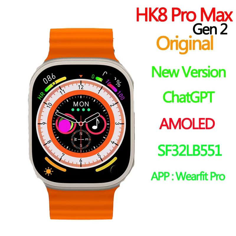 Hk8 Pro Max Ultra Smart Watch Men 49mm Amoled Screen Compass Nfc Smartwatch  Hk