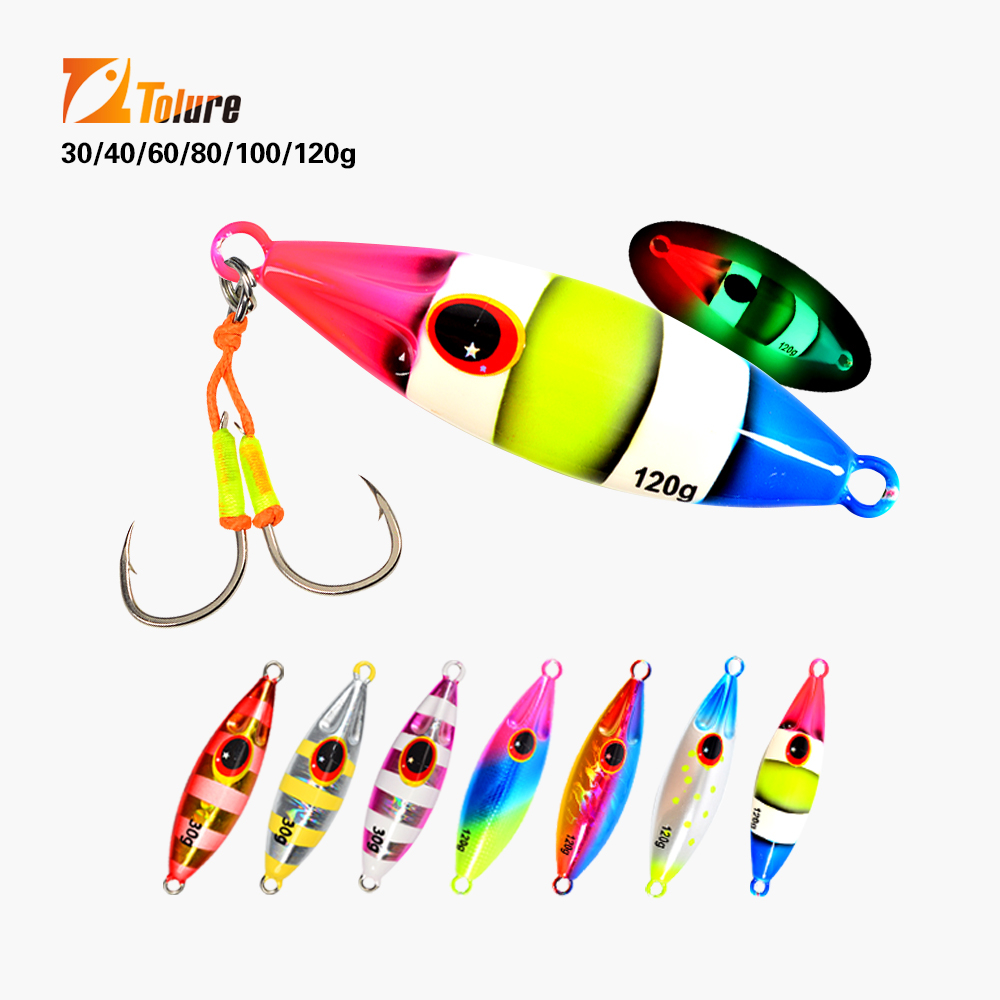 TL Slow Jigging Lures 20g 30g 40g 60g 80g 100g 120g 1PC Saltwater Luminous Casting  Metal Jig Lures Artificial Bait with Hooks