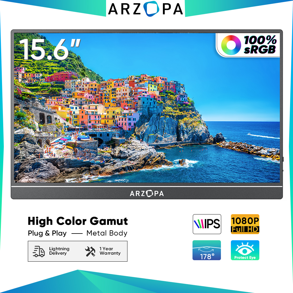 ARZOPA 15.6'' 144Hz Portable Gaming Monitor, 100% sRGB 1080P FHD Portable  Monitor with HDR, Ultra Slim, Eye Care, External Second Screen for Laptop