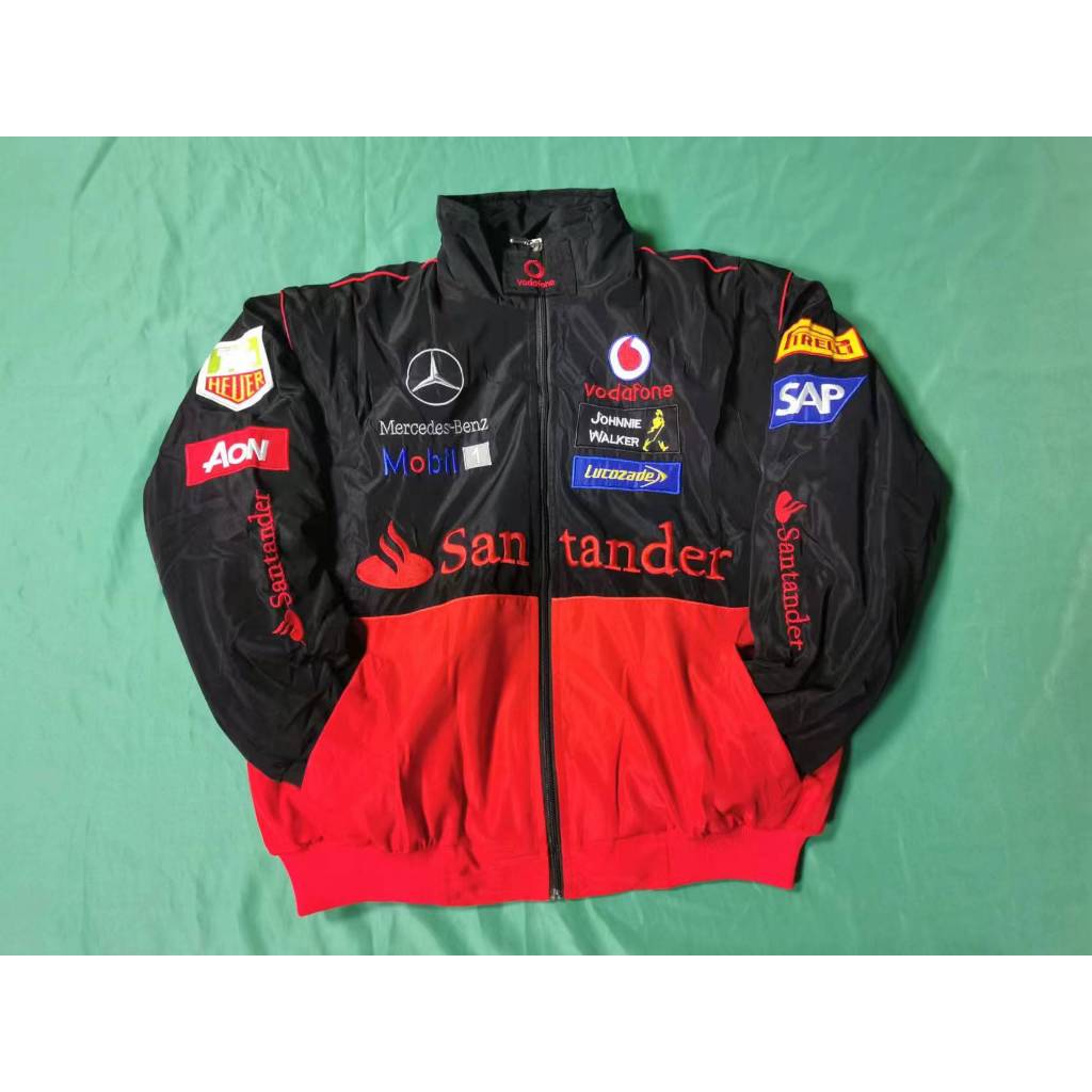 Unisex Adults F1 Team Racing Mercedes AMG Jacket Black Embroidery Cotton  Padded