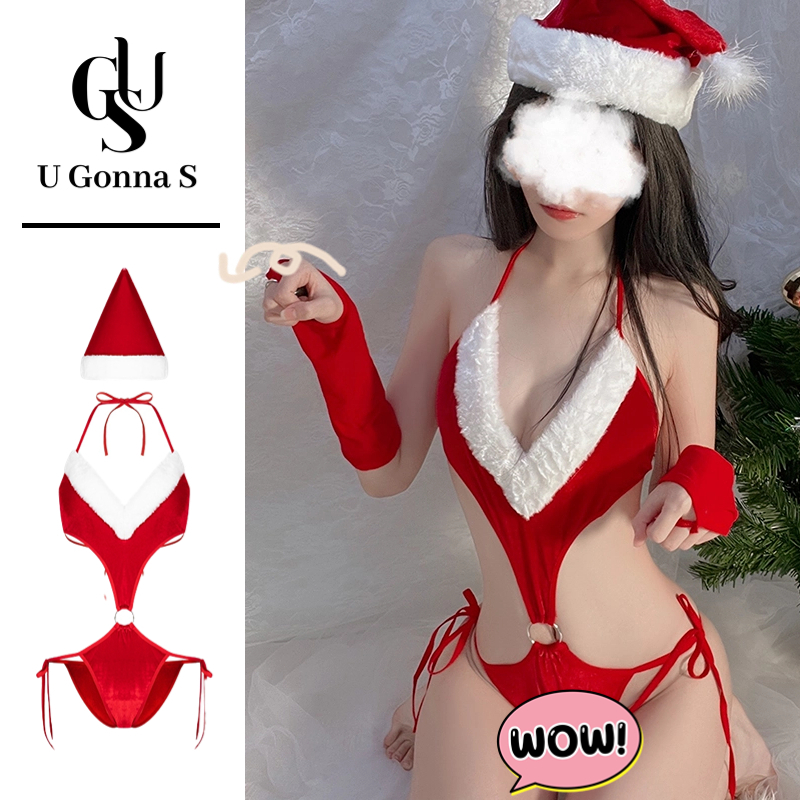 Women Sexy Christmas Costumes Lace One-Piece Fishnet Bodysuit Women Santa  Claus Cosplay Costumes Lingerie