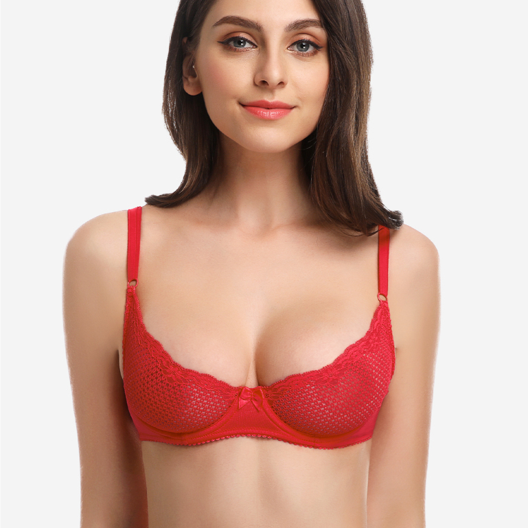WingsLove Women's Sexy 1/2 Cup Lace Bra Balconette Mesh Underwired