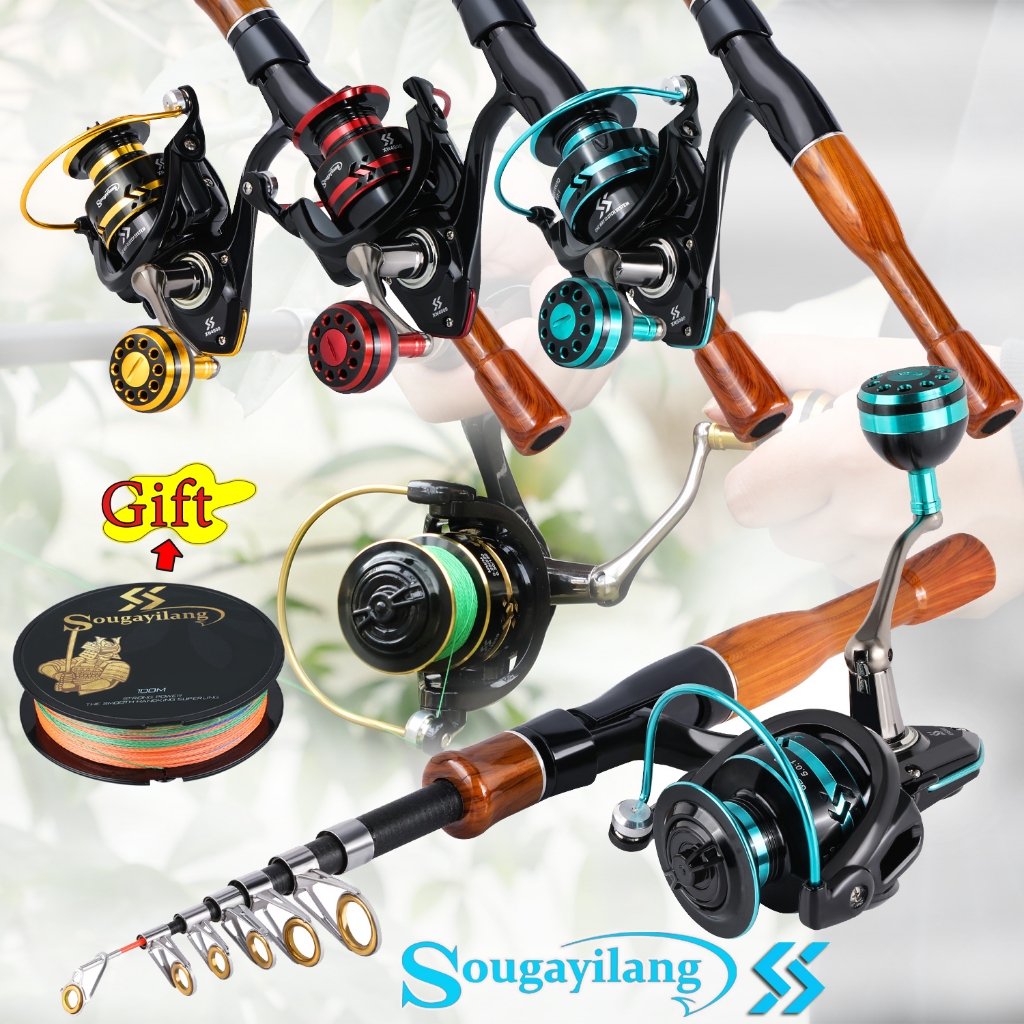 Sougayilang Fishing Combo Full Set Telesscopic Spinning Rod With Gear Ratio  5.2:1 Spinning Reel Memancing Set Penuh Pancing