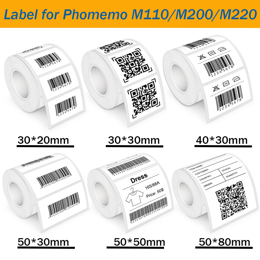 Thermal Label Sticker Paper for Phomemo M110 / M220 / M200, QLabel E210,  Marklife P50 Thermal Printer Self-adhesive White Transparent Clear  Multi-sized