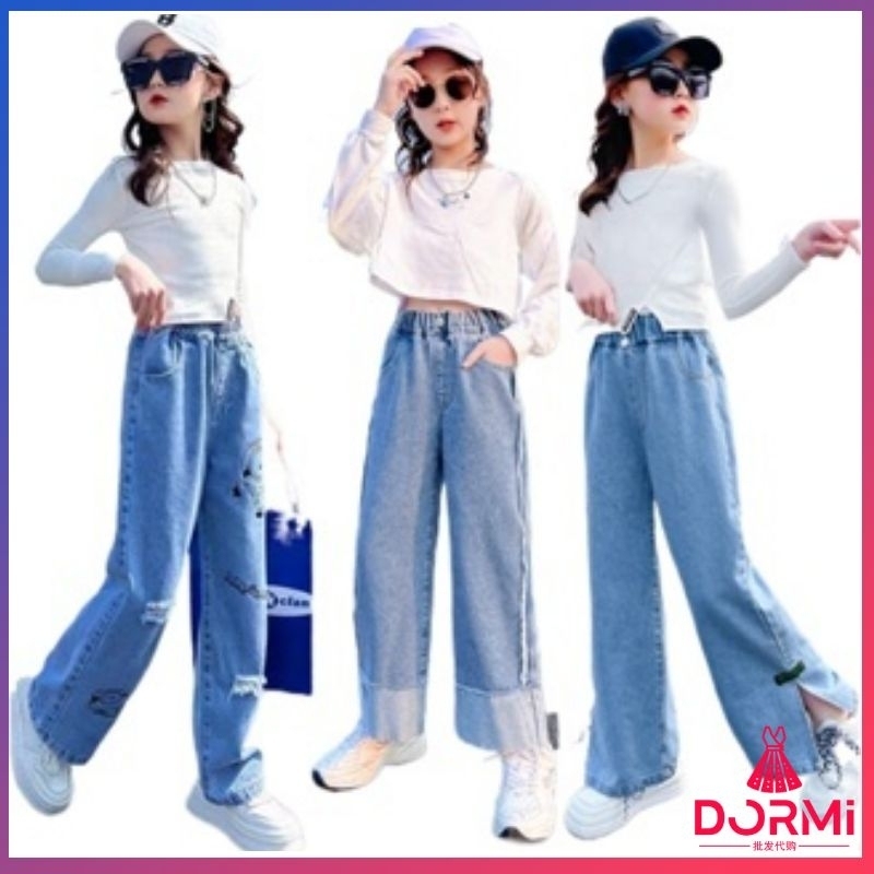 Baby Girl Wide Leg Jeans Kids Girls Denim Pants Children Outwear Long  Trousers Girl Clothing Fall Spring 90-160