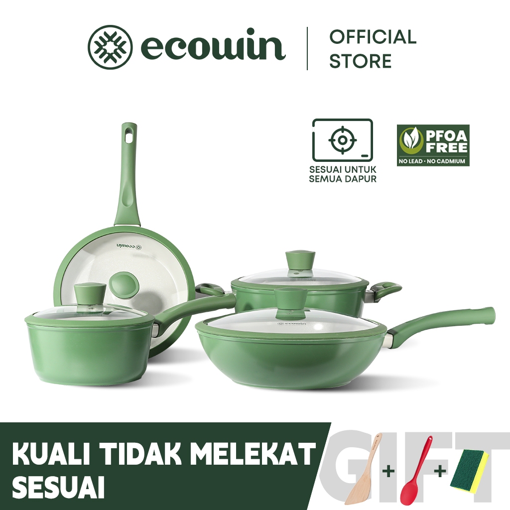 Ecowin Pots and Pans Set Nonstick 10 Pcs,Granite Coating Non Stick