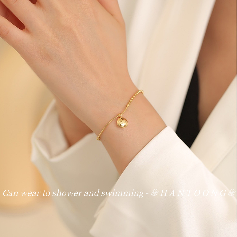 Minimalist 18K Gold Plated Stainless Steel Bracelet for Women With Dainty Lucky Fortune Bean Design Gelang Tangan Perempuan