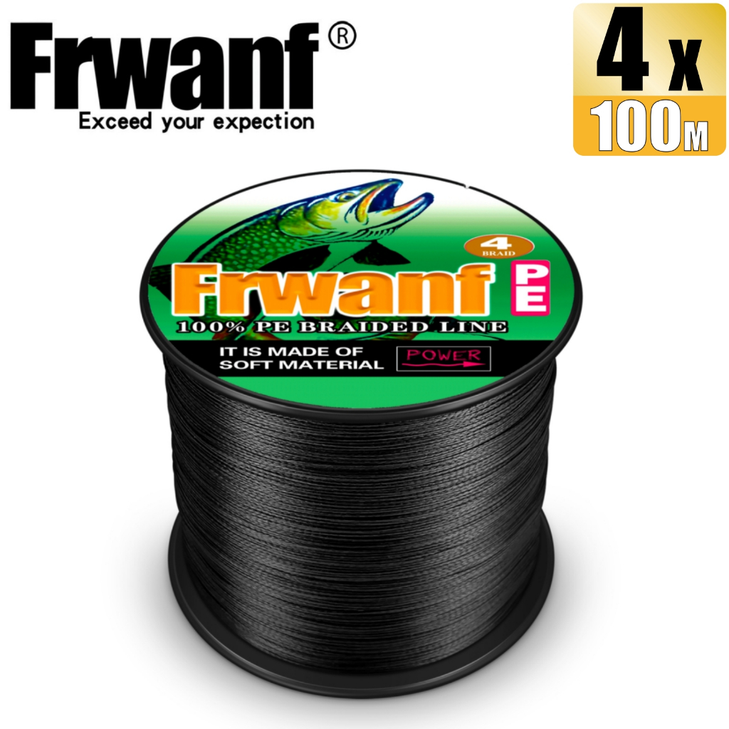 Frwanf 100M Super Powerful Black 4 Strands Durable Braided Fishing Line PE