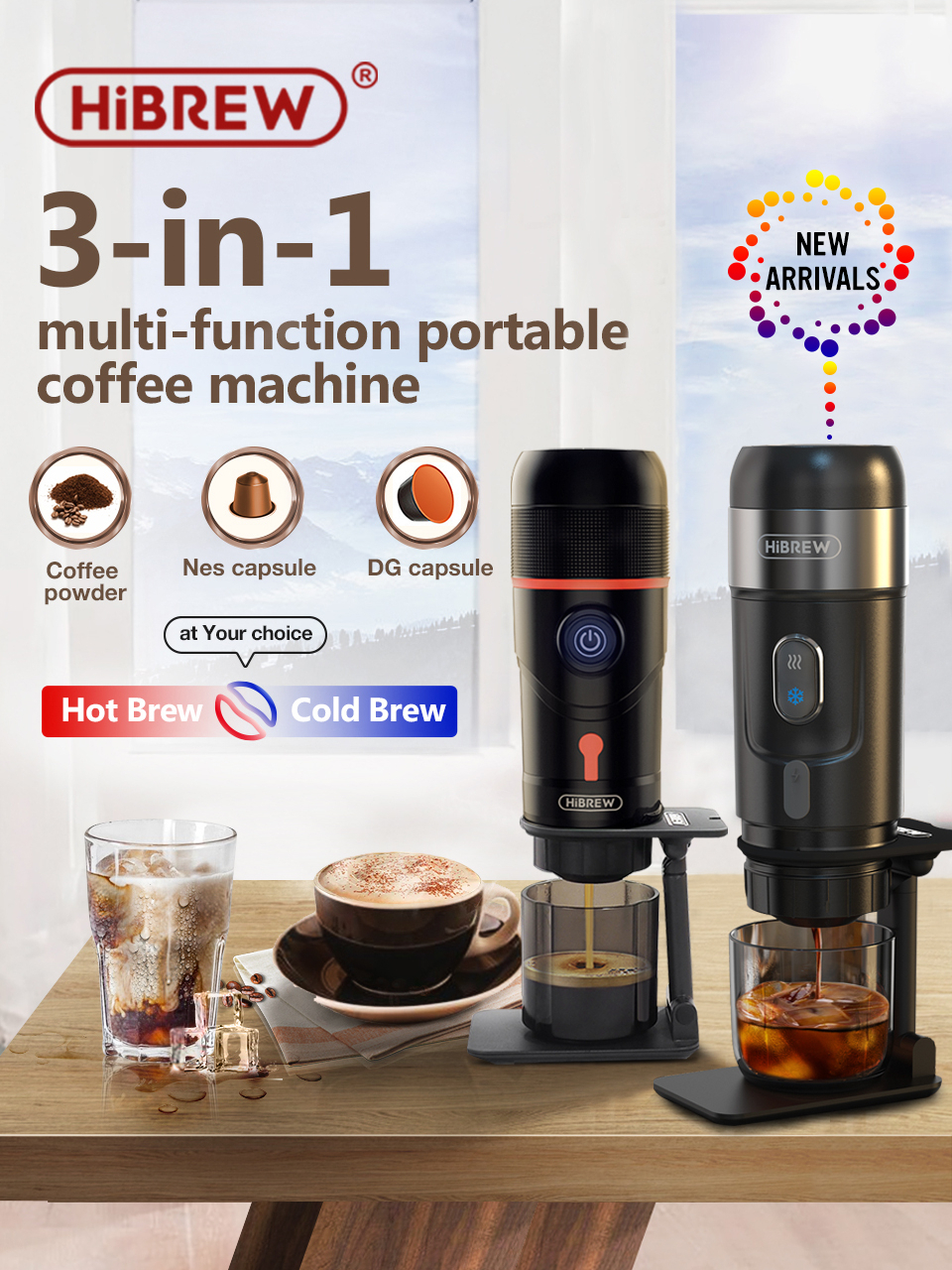 HiBREW 4 in 1 Multiple Capsule Coffee Maker Full Automatic With Hot & Cold  Milk Foaming Machine Frother & Plastic Tray Set
