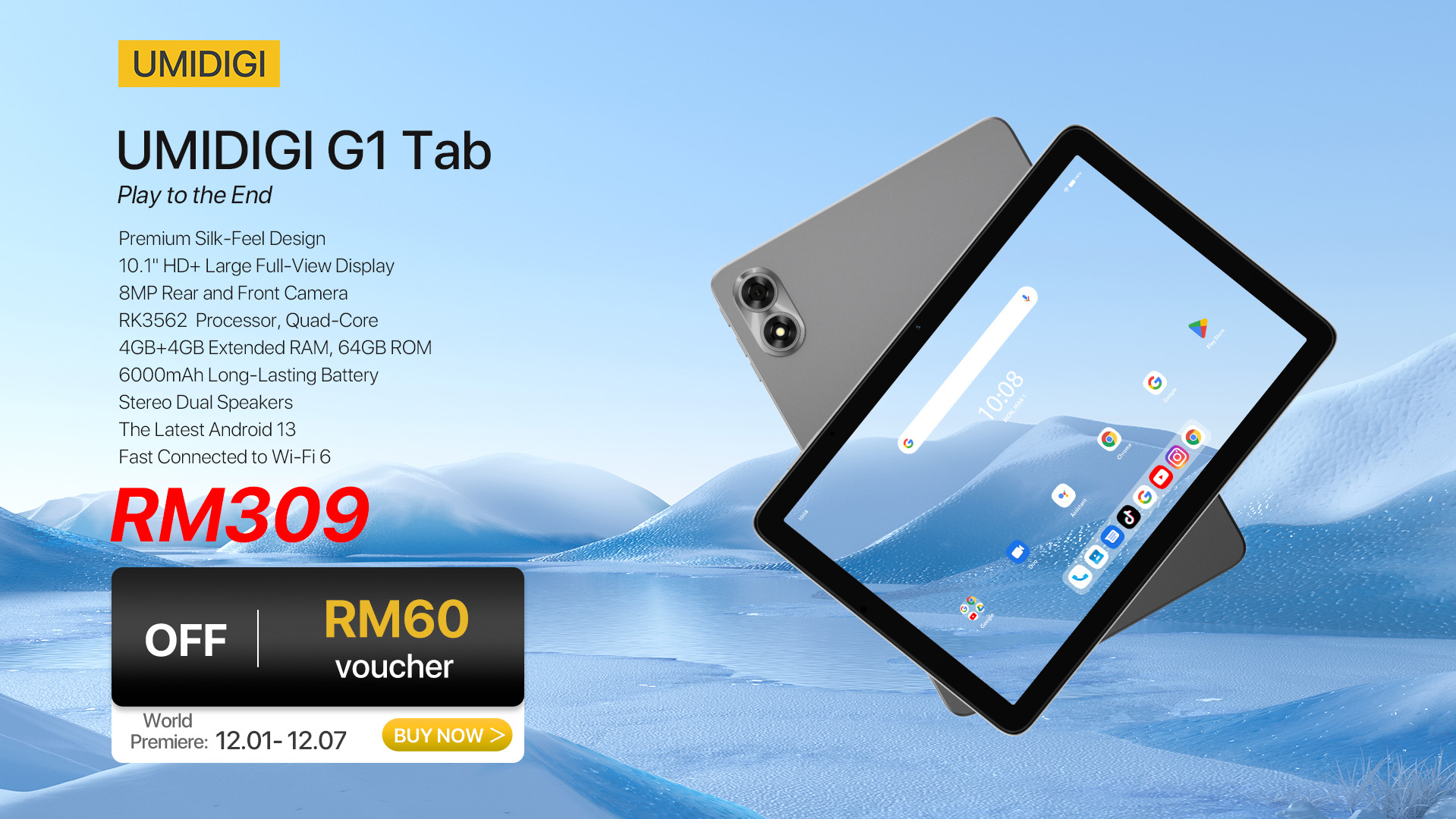 Android 13, 8GB Ram, 10.1 inches Large Display, UMIDIGI G1 Tab Kids