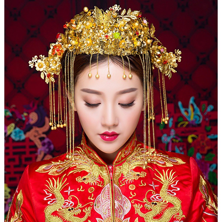 Chinese Traditional Wedding Qun Kwa Bridal Hairdo Hair Accessories