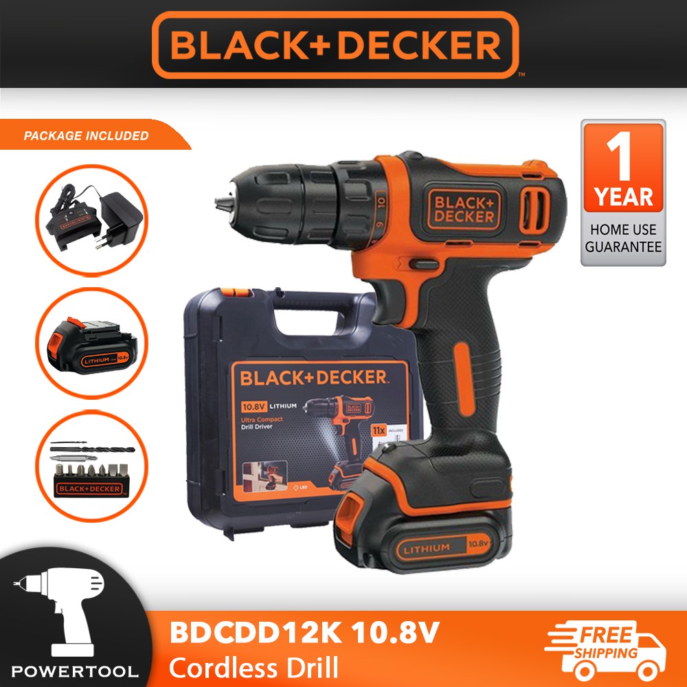 Compact 10,8V lithium cordless drill battery for Black & Decker - BDCDD12