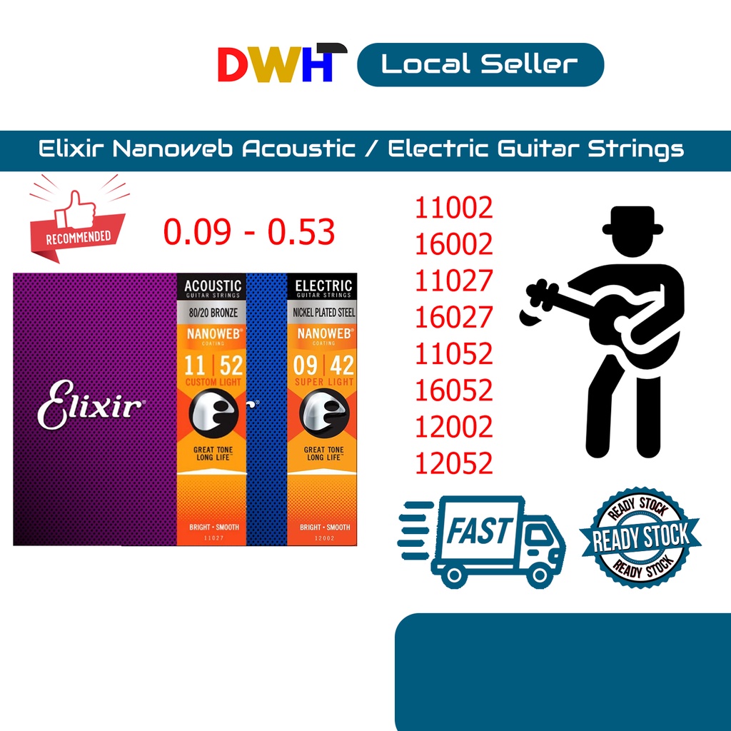 Elixir Nanoweb Acoustic / Electric Full Set Guitar strings 16027