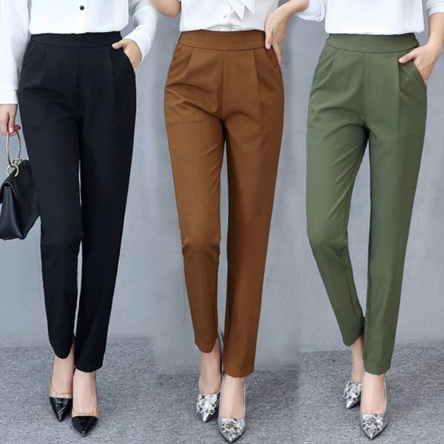 Ready Stock Plus Size Office Pants Women's Casual Fashion Solid