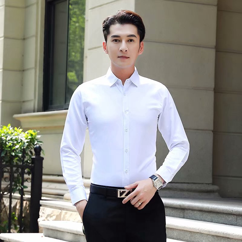 Fashion Men's Corporate Quality Formal Plain Long Sleeve White Shirt