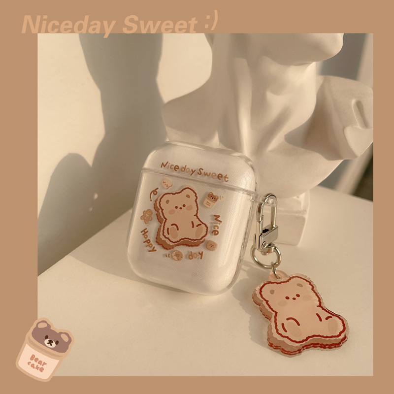 Cute Bear Transparent Apple Airpods 1 2 Pro i12 Case Bluetooth Earphone Protective TPU Soft Cover Casing