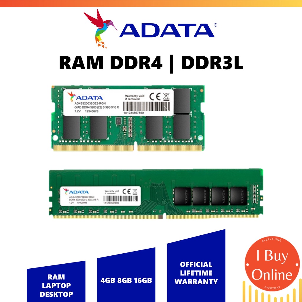 ADATA RAM DDR4/SO-DDR4 2400/2666 U-DIMM/SODIMM (4GB/8GB/16GB/32GB