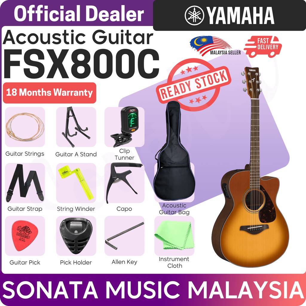 Yamaha FSX800C Concert Cutaway Acoustic Electric Guitar Sand