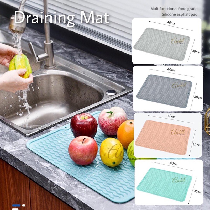 🔥READY STOCK 🔥Kitchen Foldable Silicone Dish Draining Mat Drainer/Bar  Drain Pad/Kitchen Washing Up Tray Drying Mat