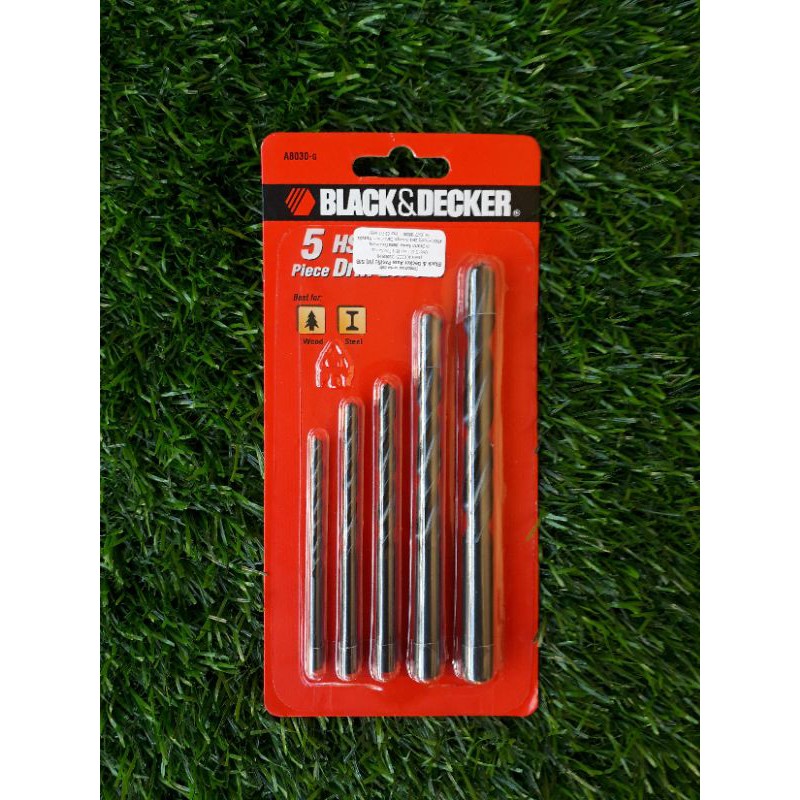 BLACK DECKER 5PC DRILL BIT SET Wood Steel 4 5 6 8 10MM