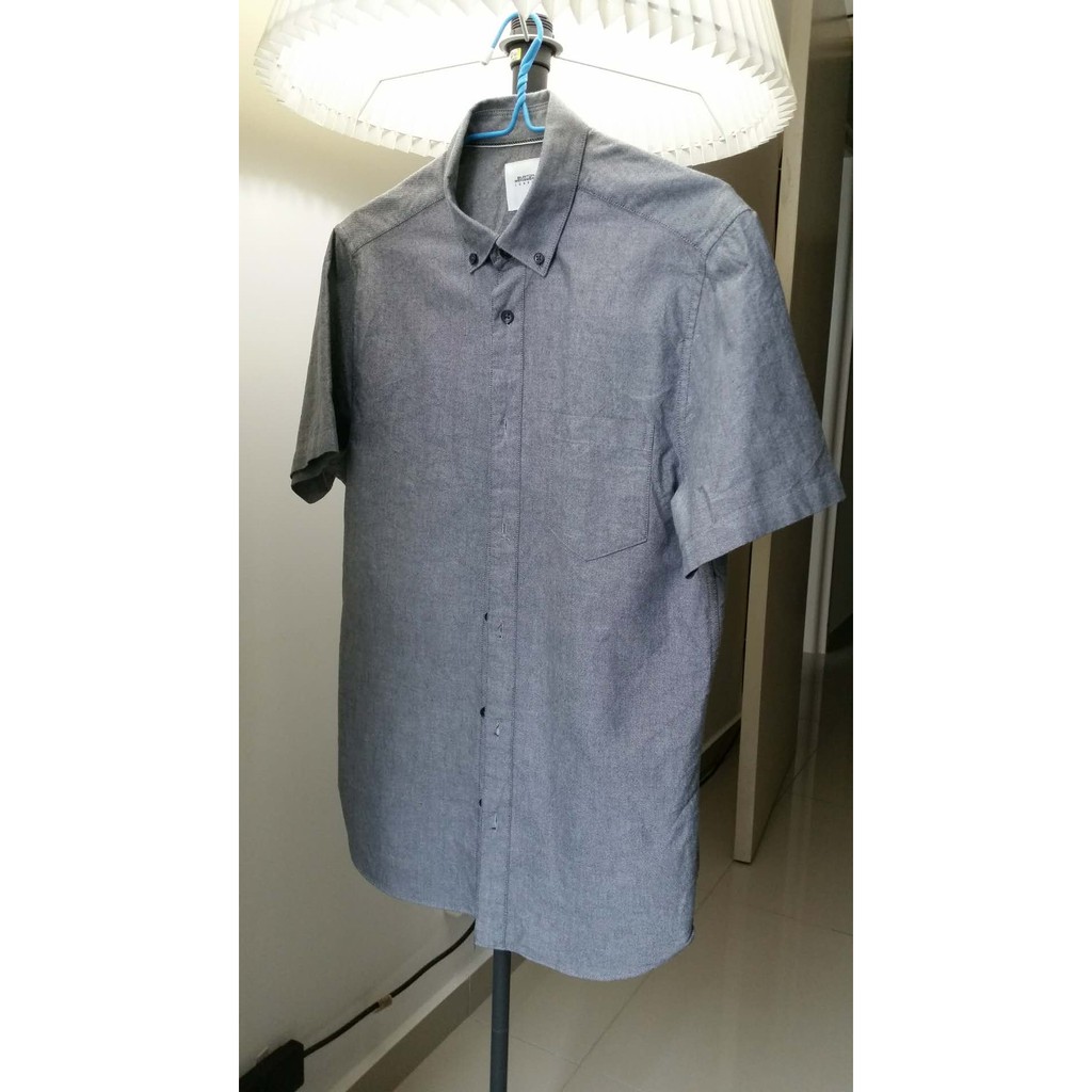 Burton Menswear London Grey Short Sleeve Oxford Shirt Shopee Malaysia
