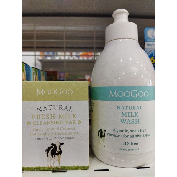 MOOGOO (NATURAL FRESH MILK CLEANSING BAR 130GM/NATURAL MILK WASH 500ML)