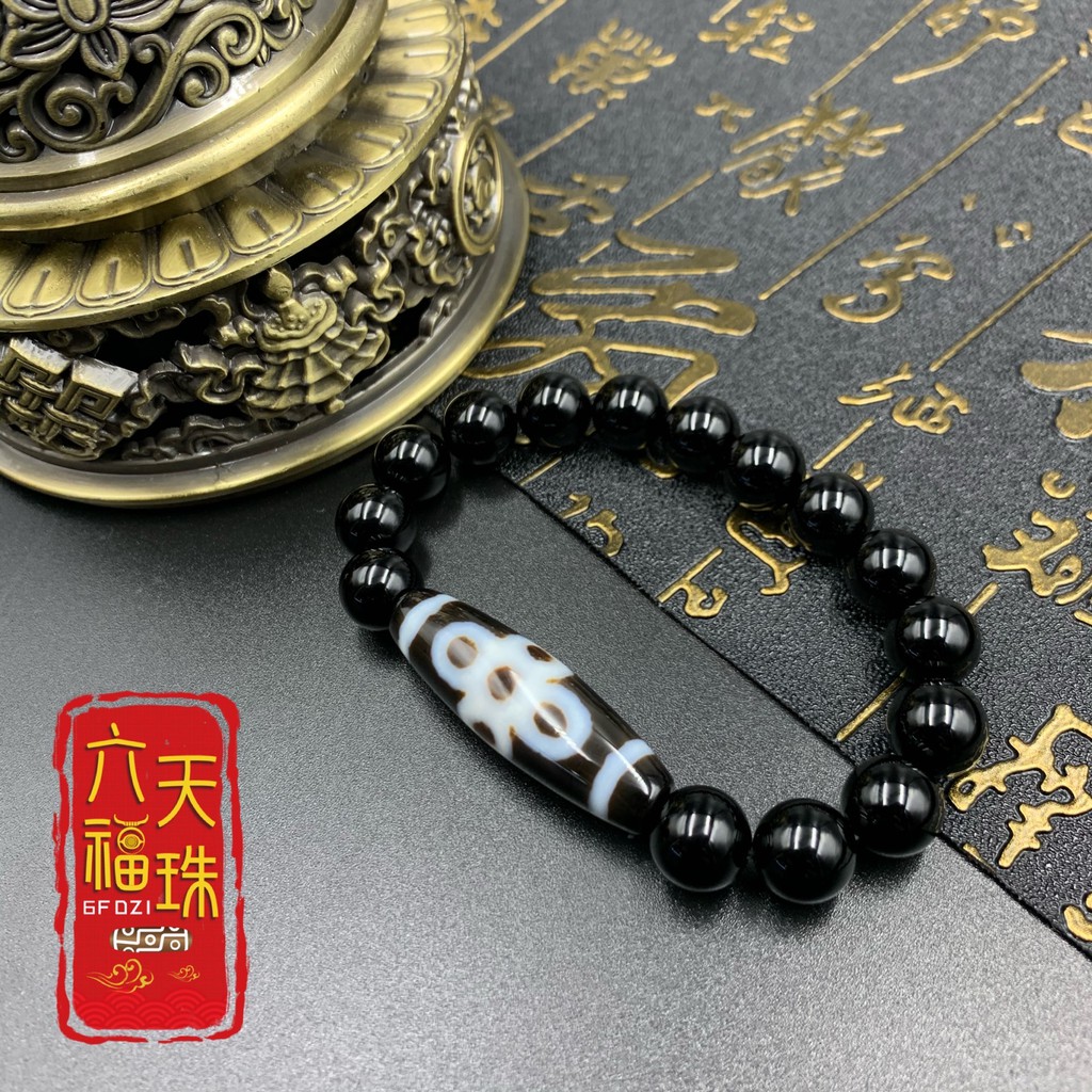 六福天珠6F Dzi 】闪电五眼新天珠（单颗新天珠/黑玛瑙手串） | Shopee