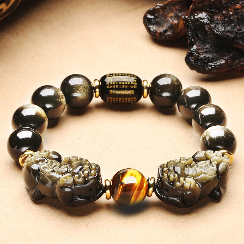 Natural gold obsidian double deals pi yao wealth bracelet