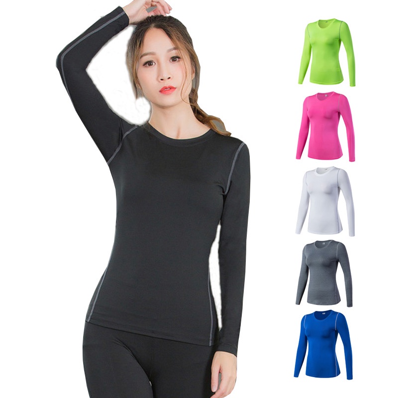 Women's Workout Set Compression Shirt and Pants Top Long Sleeve Sports  Tight Base Layer Suit Quick