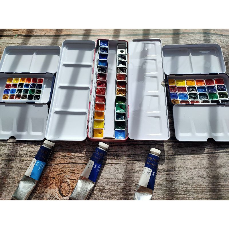 Ready stock Picasso water colour 24colour pocket watercolos 毕加索透明水彩24色