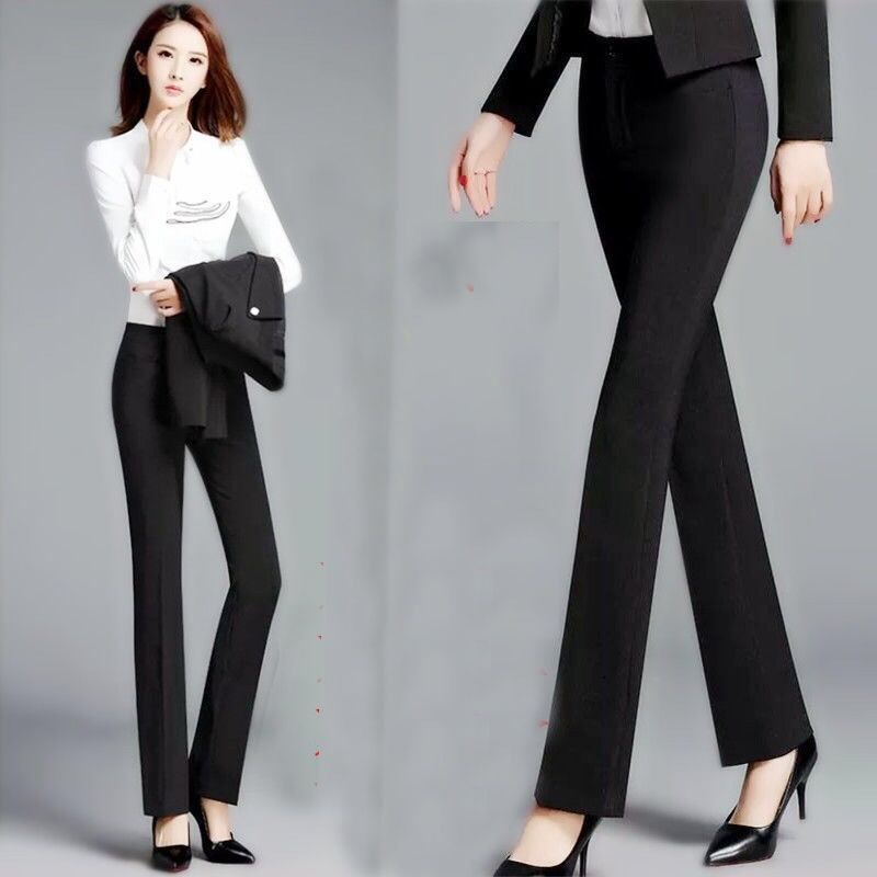 Korean Style Women Elegant Wide Leg Suit Pants Fashion Black