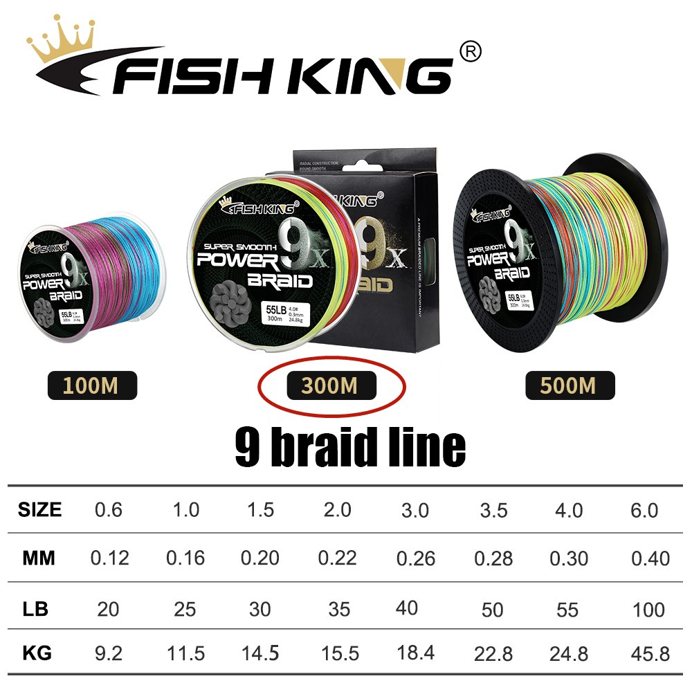 Fishing King 300M 9X Strands Braided Fishing Line Multifilament Pe