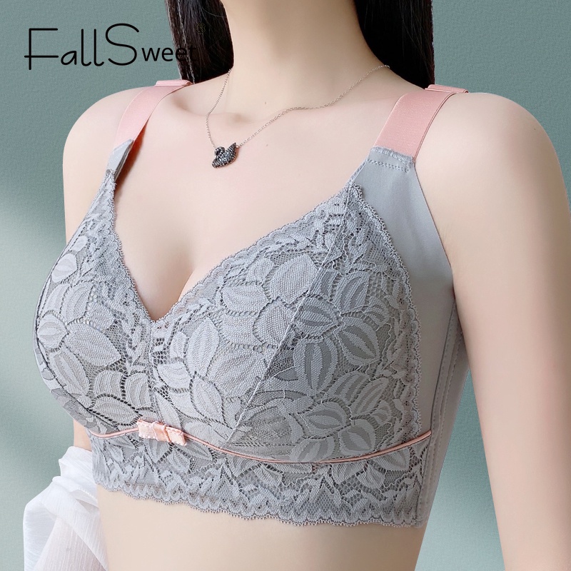 FallSweet Women's Plus Size Bra Minimizer Underwear Wireless Sexy Lace  Floral Thin Cup Lingerie 36-46C D