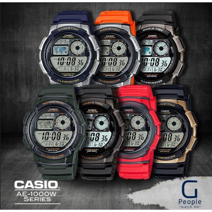 Casio World Time Illuminator Digital Watch 5 Alarms 48 Cities, AE1000W