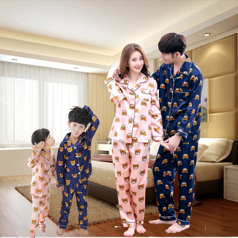 Family Pajamas Set Silk Satin Adult Men Women Kids Nightwear Family Matching  Sleepwear Clothes Sleep Two Piece Set Loungewear - AliExpress