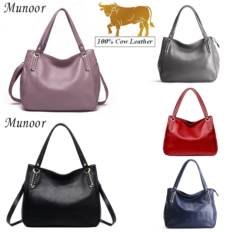 Munoor 100 Genuine Cow Leather Soft Women Tote Bag Casual