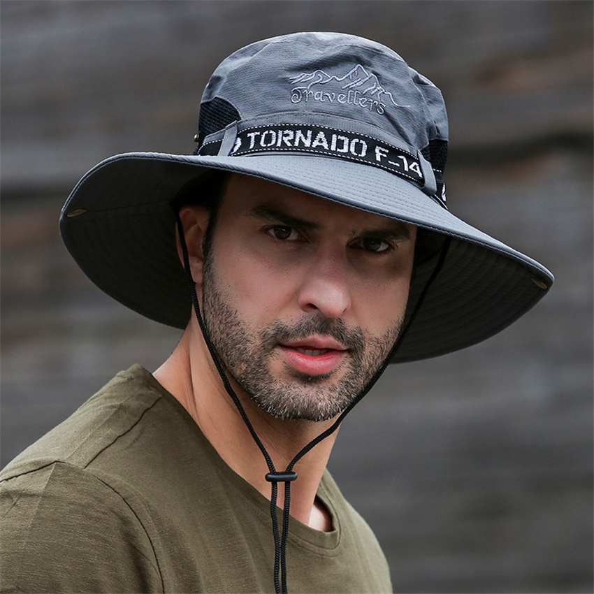 New UPF 50+ Summer Hats Men Sun Protector UV-proof Breathable Bucket Hat  Large Wide Brim Hiking Outdoor Fishing Beach Cap Cowboy