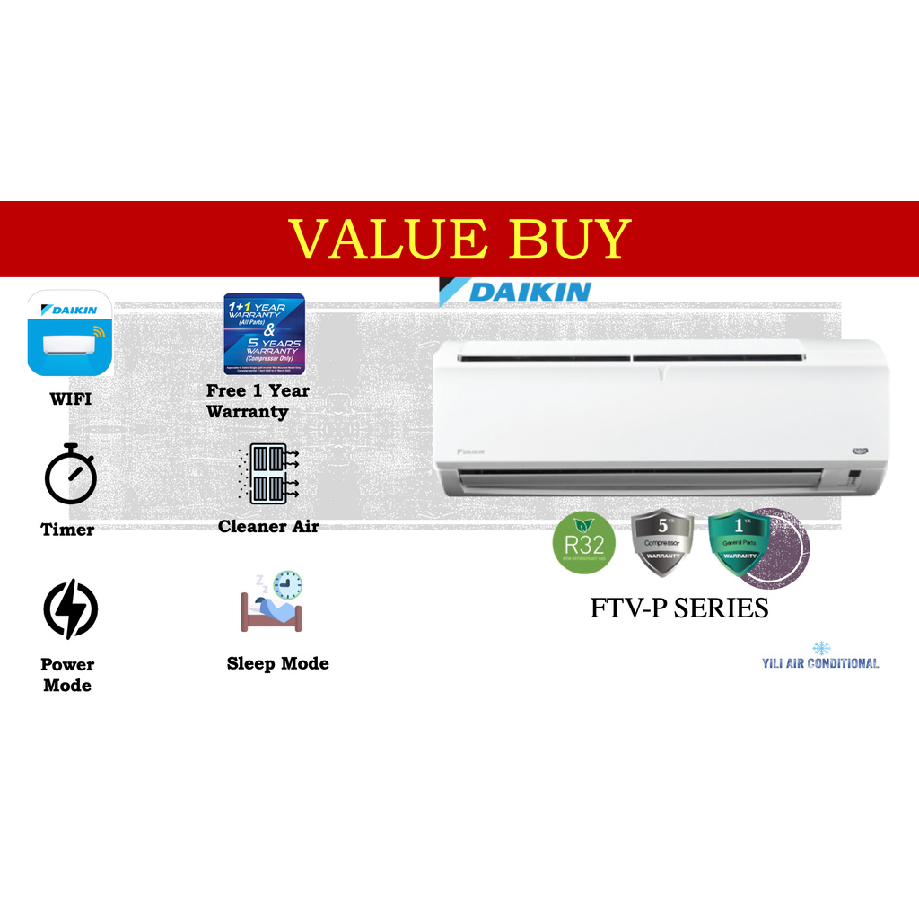 READY STOCK!!] DAIKIN 1.0–.2.5 Standard Non Inverter Air Conditioner FTV-PB/PS  Series R32 Built-in no WiFi | Shopee Malaysia