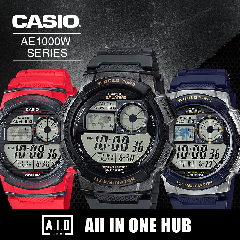 100 Authentic Casio AE 1000W AE1000W Series Resin Digital Sport Watch. Includes 1 Year Warranty