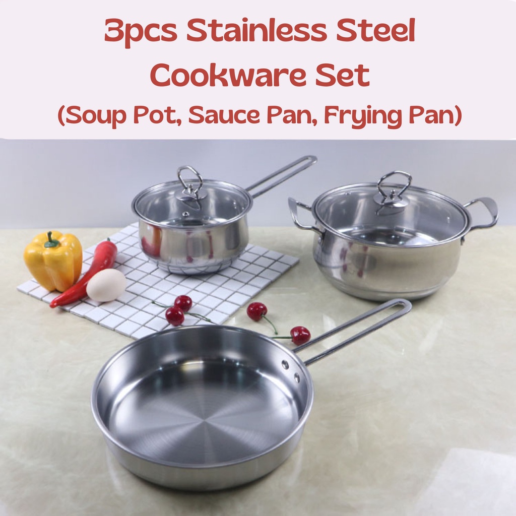 3pcs/set Stainless Steel Soup Pot With Lid