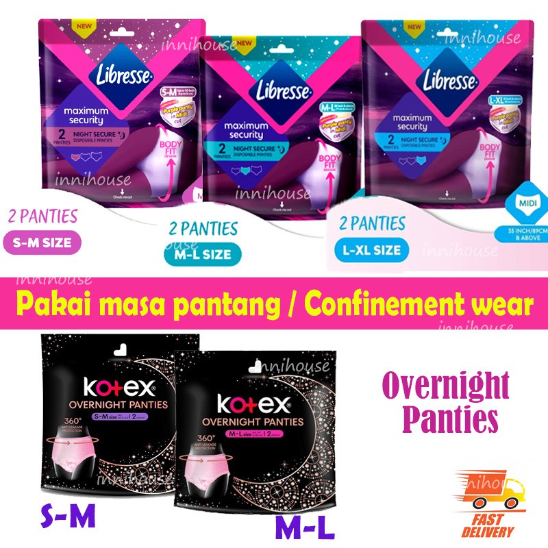 Libresse Panty /Kotex Panty Disposable Panties/Sanitary Pad/ Pad Bersalin  (Size S-M/M-L/L-XL) [NEW PACKAGING]