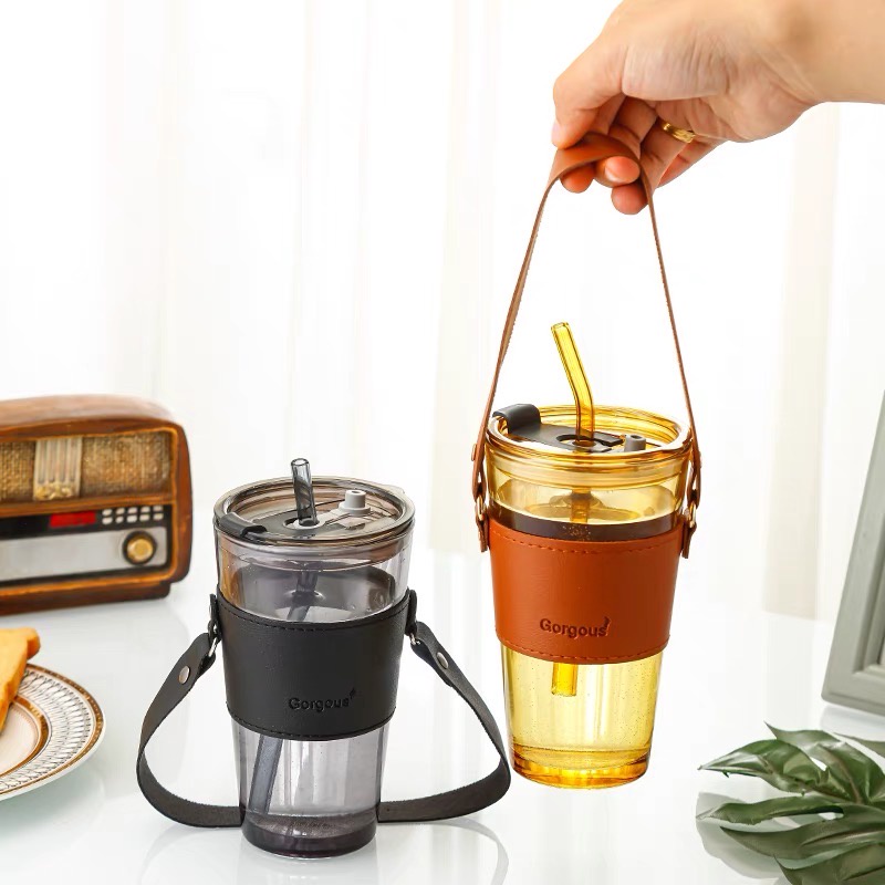 On-the-go Glass Cup with Leather Holder